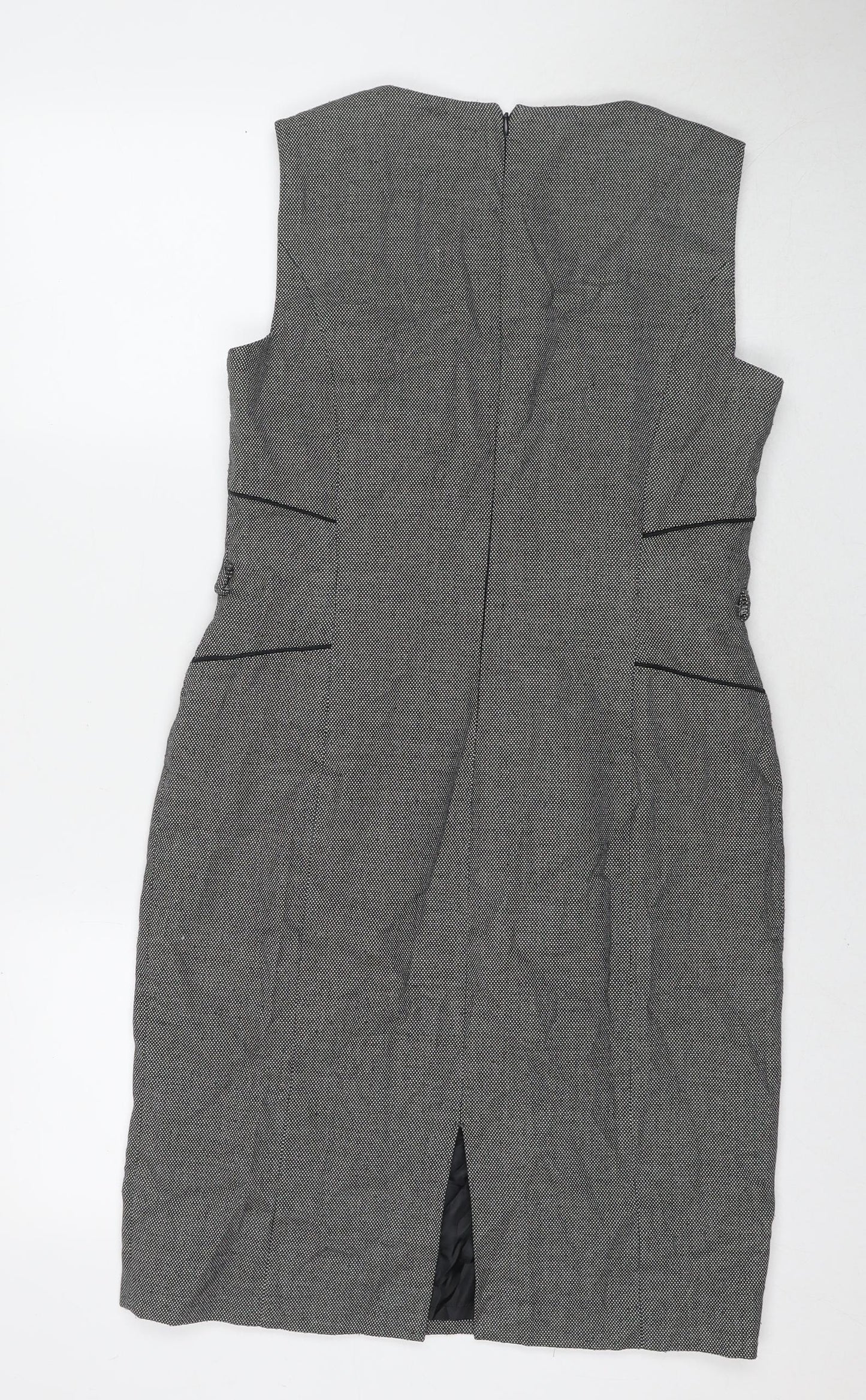 Debenhams Womens Grey Geometric Polyester A-Line Size 12 Round Neck Zip