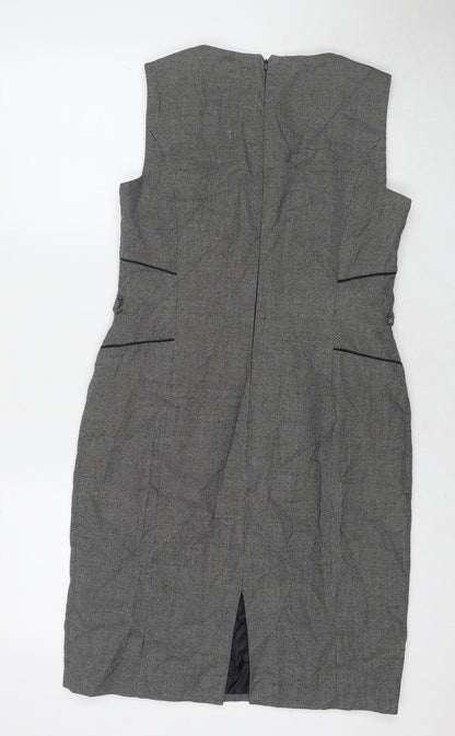 Debenhams Womens Grey Geometric Polyester A-Line Size 12 Round Neck Zip