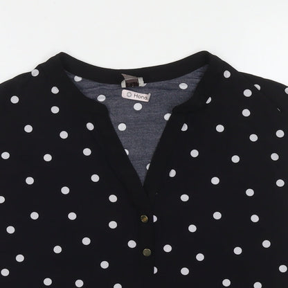 Anne Klein Womens Black Polka Dot Polyester Basic Blouse Size M V-Neck