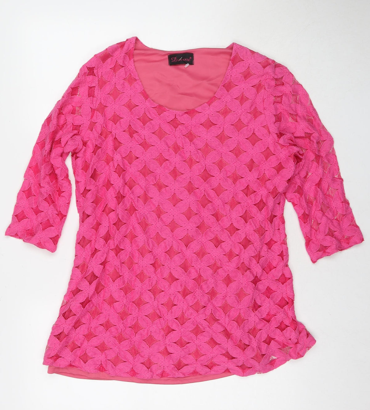 Divine Womens Pink Polyester Basic T-Shirt Size 14 Round Neck