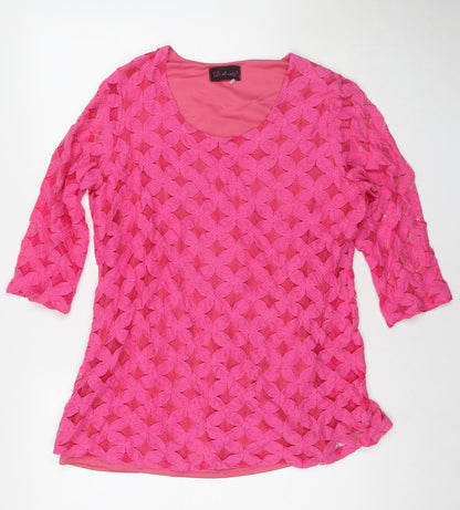 Divine Womens Pink Polyester Basic T-Shirt Size 14 Round Neck