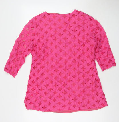 Divine Womens Pink Polyester Basic T-Shirt Size 14 Round Neck