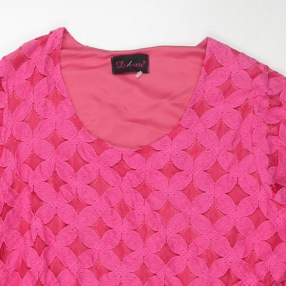 Divine Womens Pink Polyester Basic T-Shirt Size 14 Round Neck
