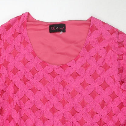 Divine Womens Pink Polyester Basic T-Shirt Size 14 Round Neck