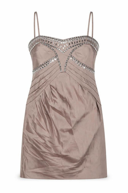 New Look Womens Beige Polyester A-Line Size 14 Sweetheart Zip - Jeweled Detail