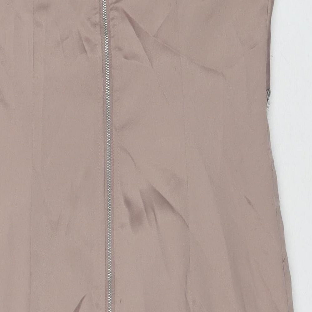New Look Womens Beige Polyester A-Line Size 14 Sweetheart Zip - Jeweled Detail