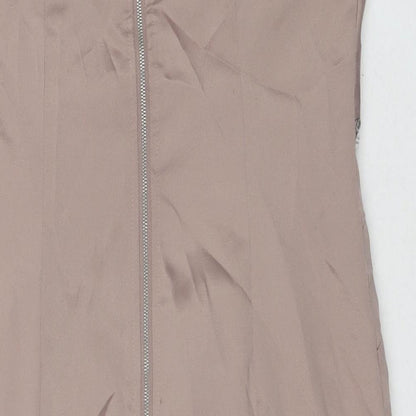 New Look Womens Beige Polyester A-Line Size 14 Sweetheart Zip - Jeweled Detail