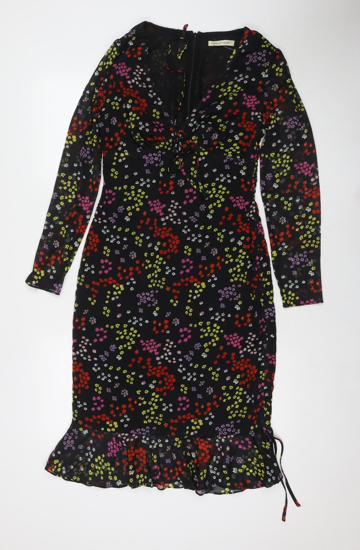 The East Order Womens Black Floral Polyester Maxi Size S V-Neck Pullover