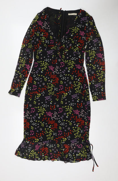 The East Order Womens Black Floral Polyester Maxi Size S V-Neck Pullover