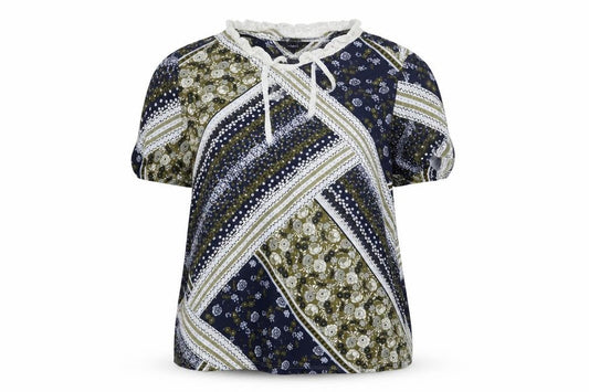 Marks & Spencer Womens Blue Geometric Cotton Basic T-Shirt Size 18 Round Neck