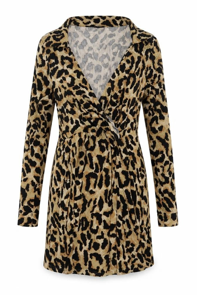 New Look Womens Beige Animal Print Viscose A-Line Size 14 Collared Pullover - Leopard Print