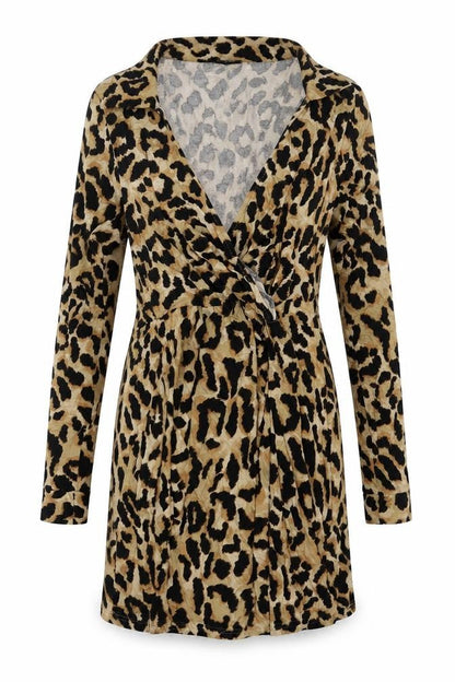 New Look Womens Beige Animal Print Viscose A-Line Size 14 Collared Pullover - Leopard Print
