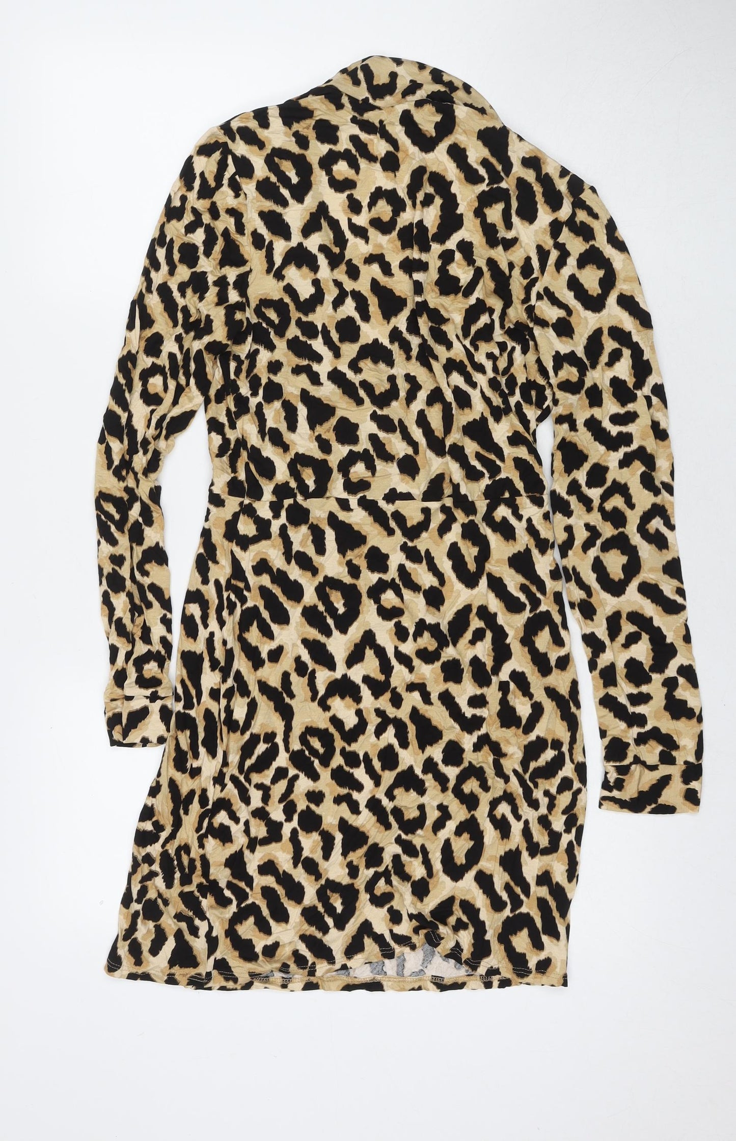 New Look Womens Beige Animal Print Viscose A-Line Size 14 Collared Pullover - Leopard Print