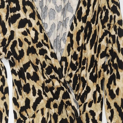 New Look Womens Beige Animal Print Viscose A-Line Size 14 Collared Pullover - Leopard Print