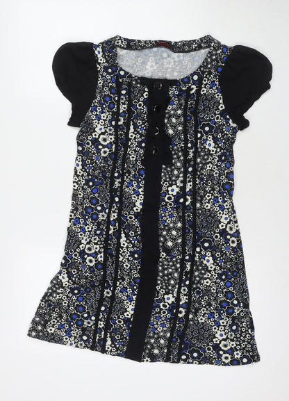 Miss Selfridge Womens Black Floral Viscose A-Line Size 12 Round Neck Pullover