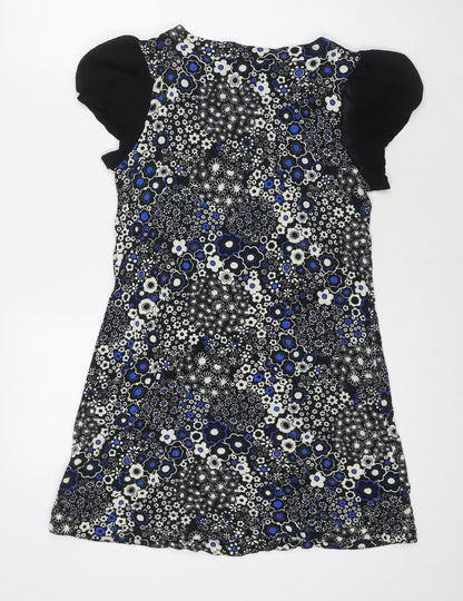 Miss Selfridge Womens Black Floral Viscose A-Line Size 12 Round Neck Pullover