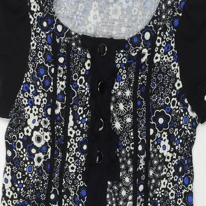 Miss Selfridge Womens Black Floral Viscose A-Line Size 12 Round Neck Pullover