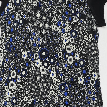 Miss Selfridge Womens Black Floral Viscose A-Line Size 12 Round Neck Pullover