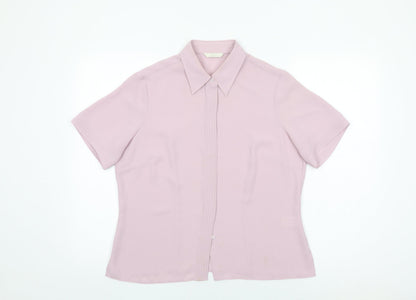Marks and Spencer Womens Pink Polyester Basic Button-Up Size 14 Collared