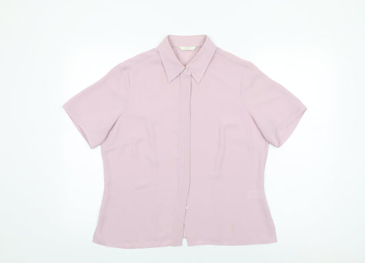 Marks and Spencer Womens Pink Polyester Basic Button-Up Size 14 Collared