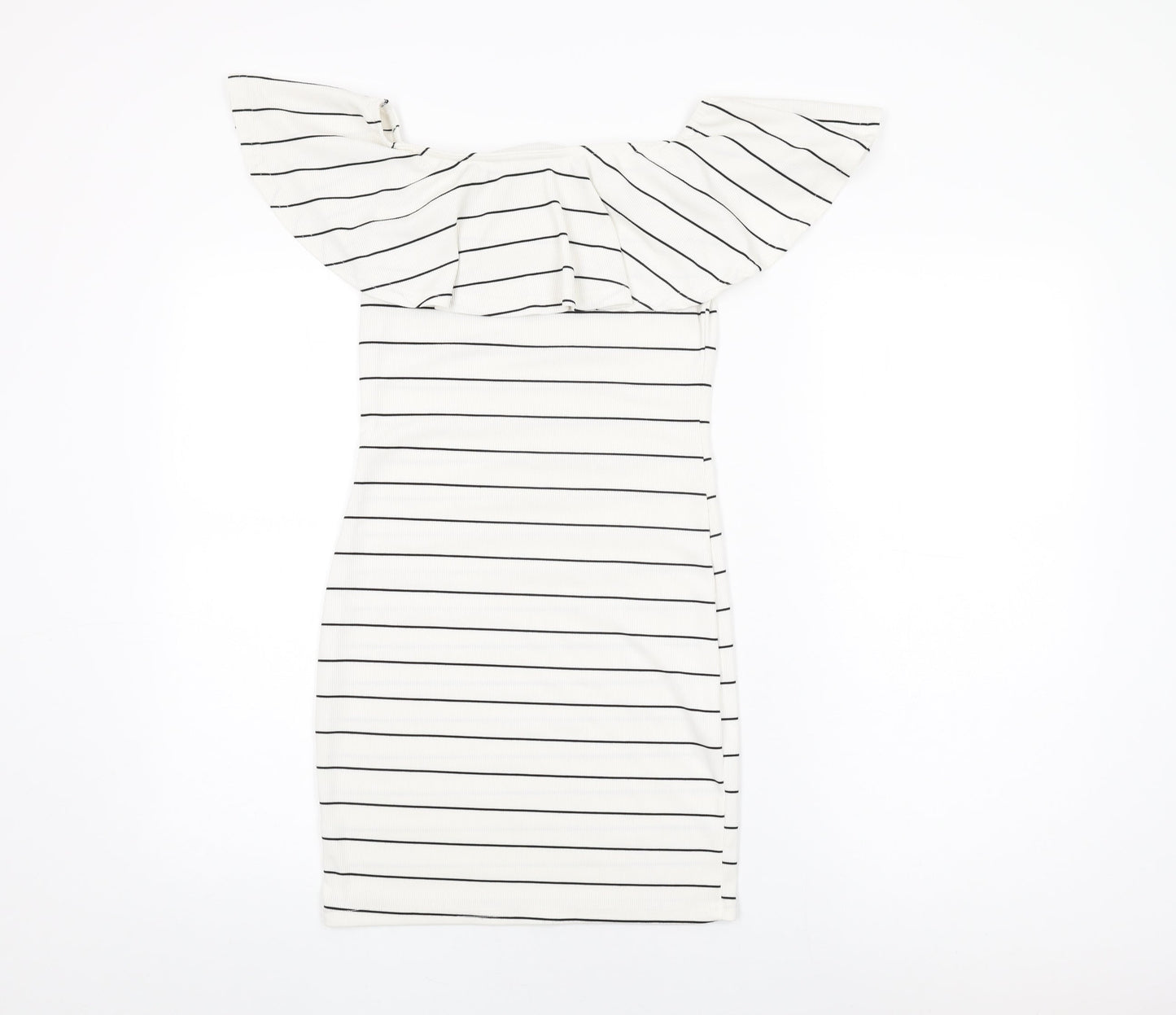 Missguided Womens White Striped Polyester Bodycon Size 8 Off the Shoulder Pullover