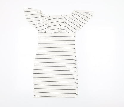 Missguided Womens White Striped Polyester Bodycon Size 8 Off the Shoulder Pullover