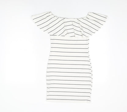 Missguided Womens White Striped Polyester Bodycon Size 8 Off the Shoulder Pullover