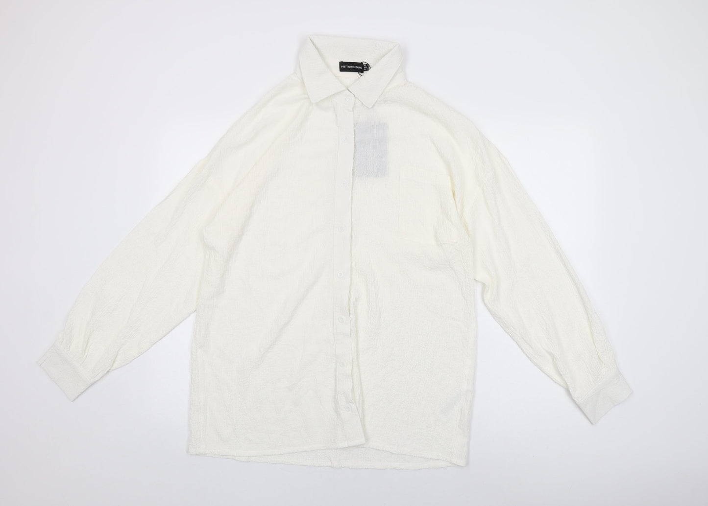 Womens UK Size 12 PRETTYLITTLETHING White Basic Button-Up