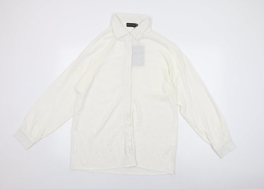 Womens UK Size 12 PRETTYLITTLETHING White Basic Button-Up