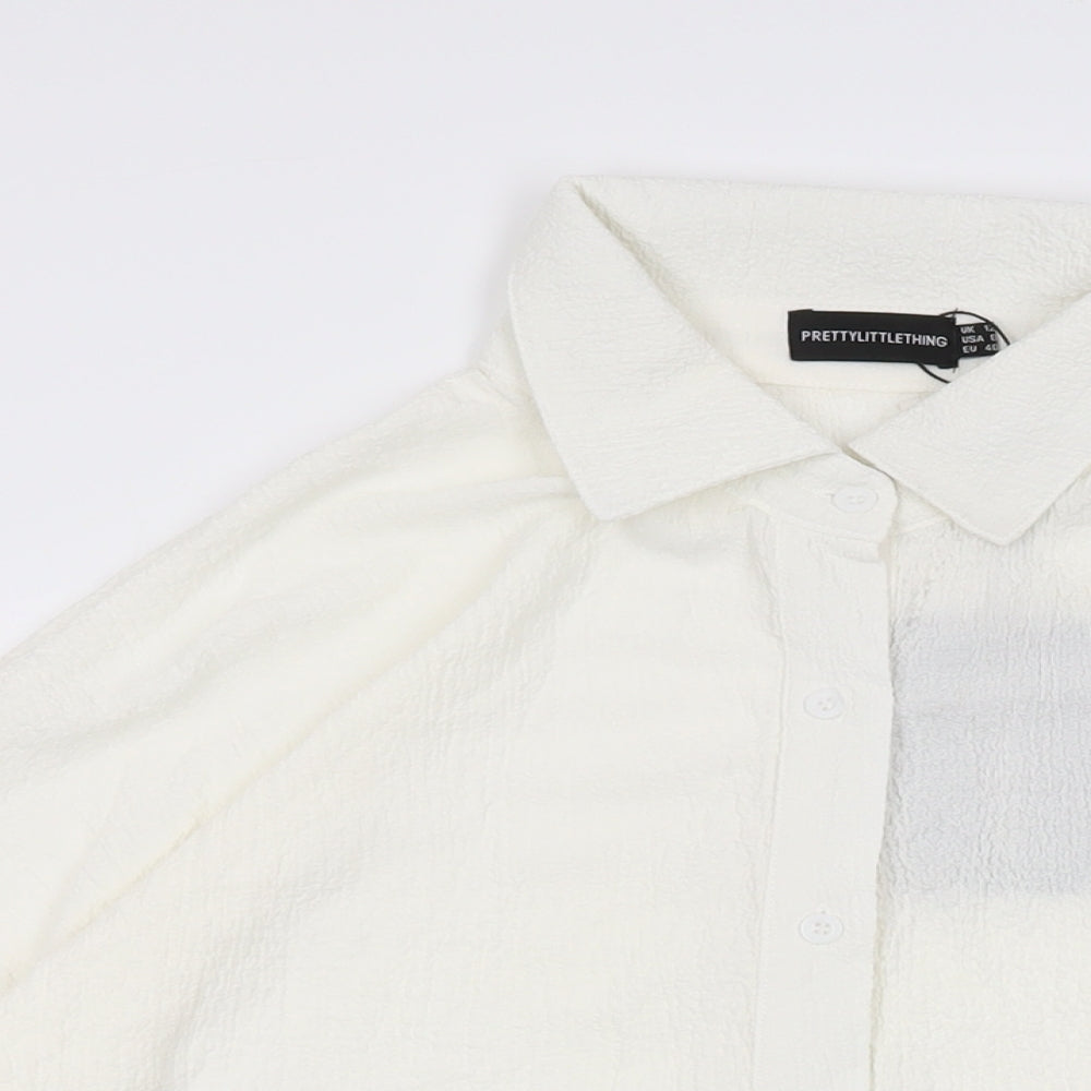Womens UK Size 12 PRETTYLITTLETHING White Basic Button-Up