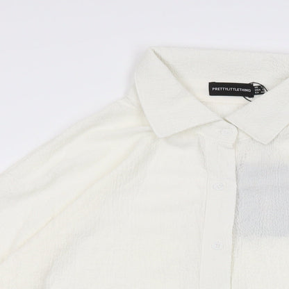 Womens UK Size 12 PRETTYLITTLETHING White Basic Button-Up