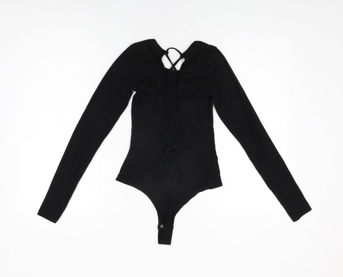 Garage Womens Black Polyester Bodysuit One-Piece Size S Snap