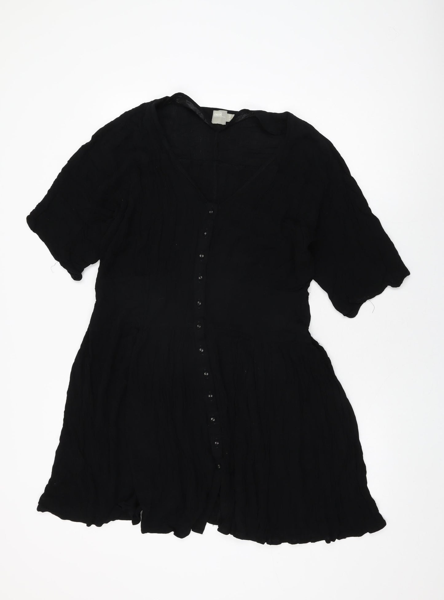 ASOS Womens Black Viscose Shift Size 10 V-Neck Button