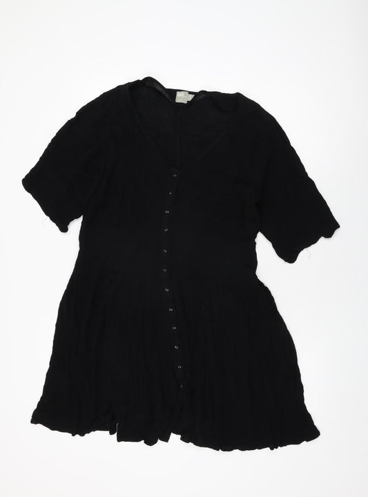 ASOS Womens Black Viscose Shift Size 10 V-Neck Button