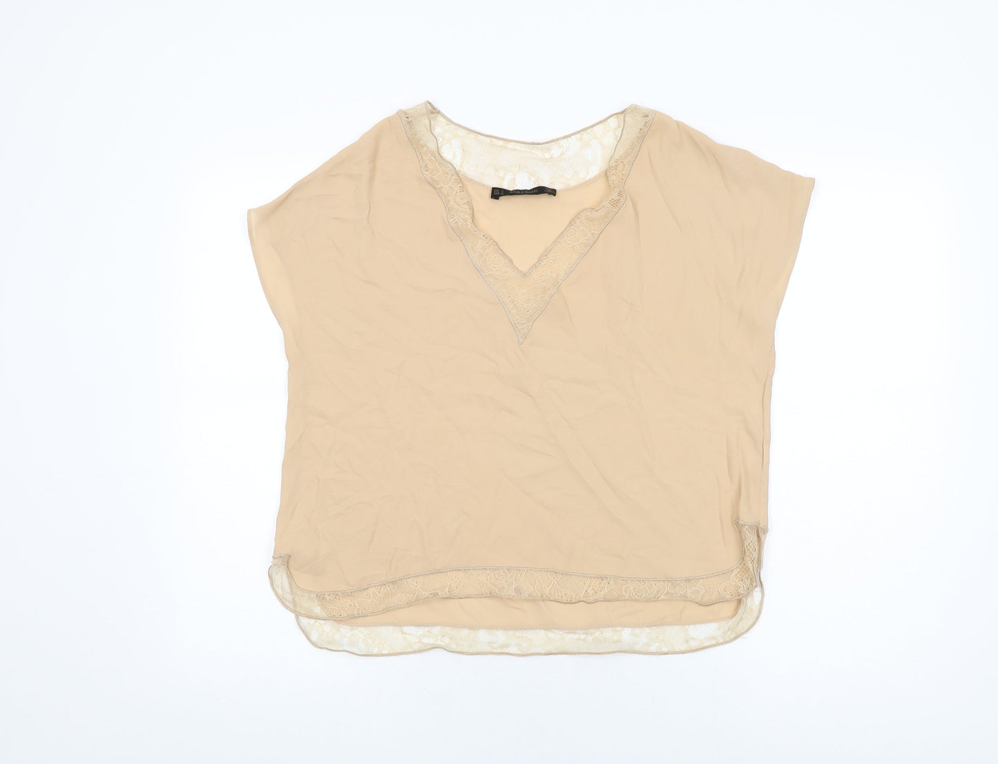 Womens UK Size S Zara Beige Basic Blouse