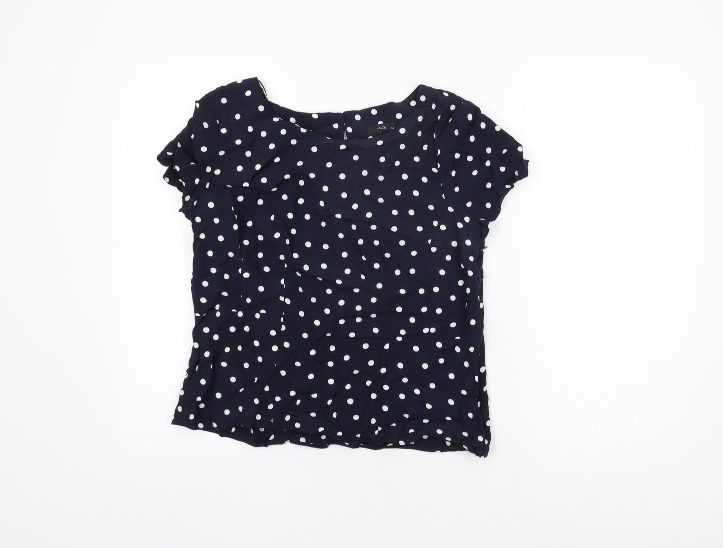 M&Co Womens Blue Polka Dot Viscose Basic T-Shirt Size 14 Round Neck