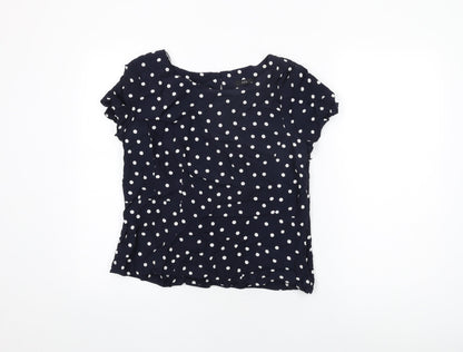 M&Co Womens Blue Polka Dot Viscose Basic T-Shirt Size 14 Round Neck