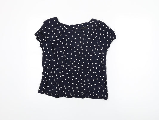 M&Co Womens Blue Polka Dot Viscose Basic T-Shirt Size 14 Round Neck