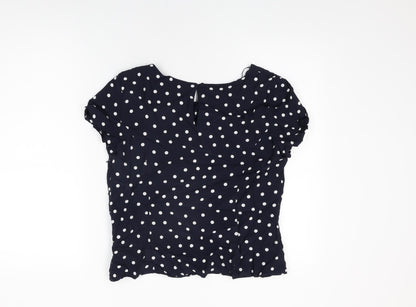 M&Co Womens Blue Polka Dot Viscose Basic T-Shirt Size 14 Round Neck