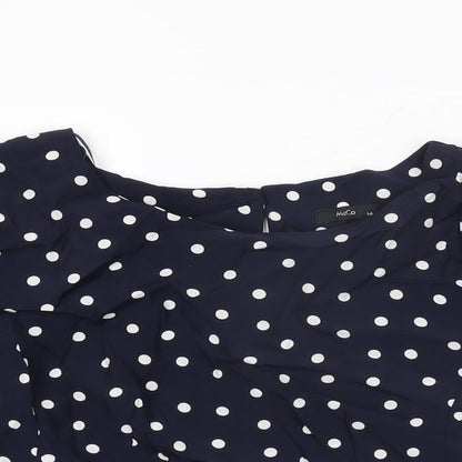M&Co Womens Blue Polka Dot Viscose Basic T-Shirt Size 14 Round Neck