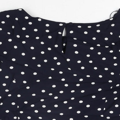 M&Co Womens Blue Polka Dot Viscose Basic T-Shirt Size 14 Round Neck