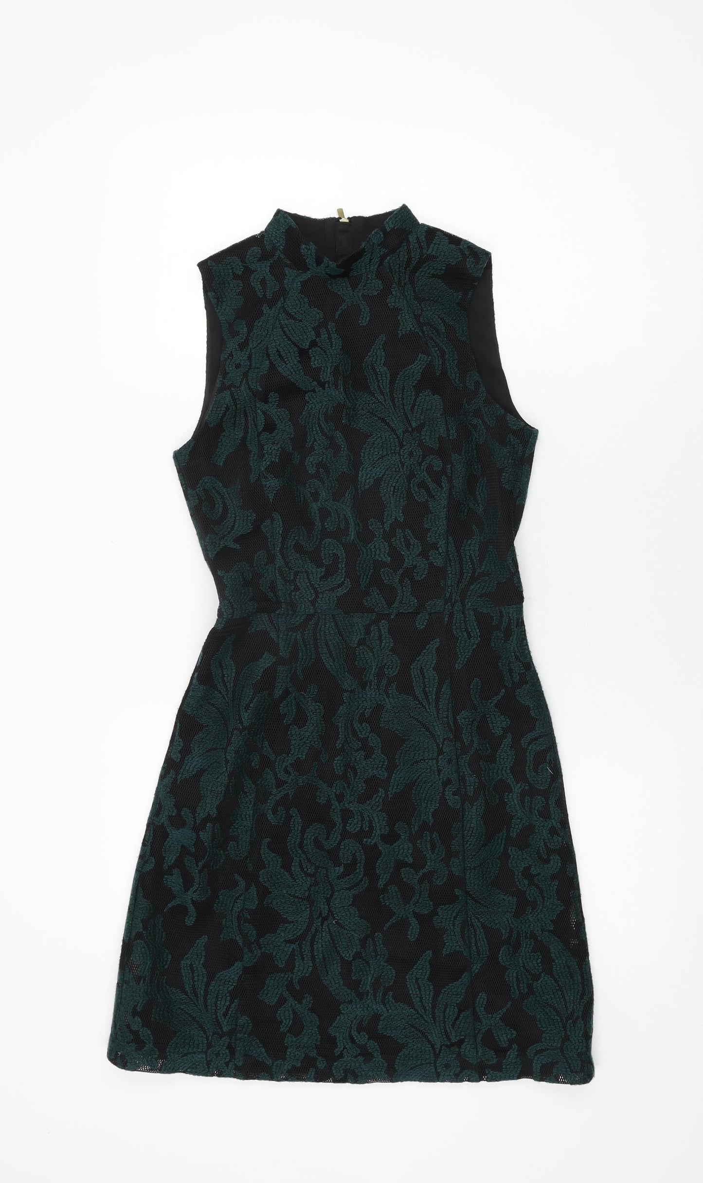 H&M Womens Black Floral Polyester Shift Size 6 Round Neck Zip