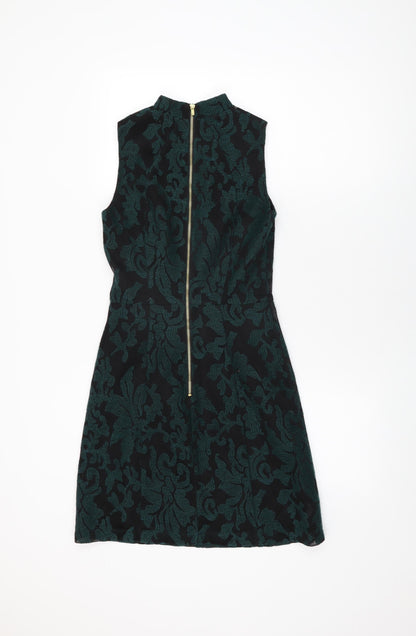 H&M Womens Black Floral Polyester Shift Size 6 Round Neck Zip