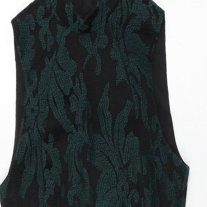 H&M Womens Black Floral Polyester Shift Size 6 Round Neck Zip