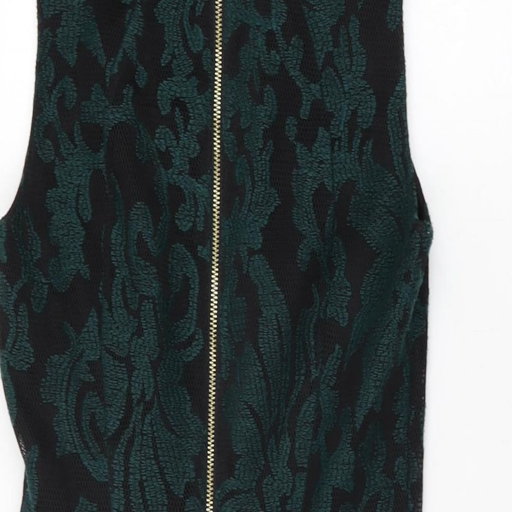 H&M Womens Black Floral Polyester Shift Size 6 Round Neck Zip