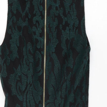 H&M Womens Black Floral Polyester Shift Size 6 Round Neck Zip