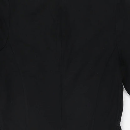 Warehouse Womens Black Floral Cotton A-Line Size 14 Round Neck Zip