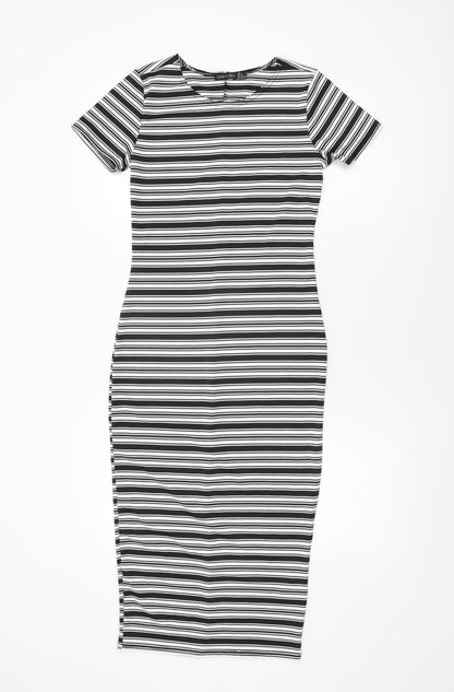 I SAW IT FIRST Womens White Striped Polyester Bodycon Size 8 Round Neck Pullover