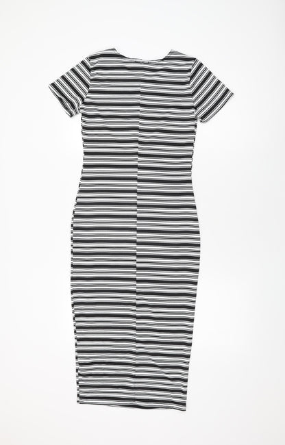 I SAW IT FIRST Womens White Striped Polyester Bodycon Size 8 Round Neck Pullover