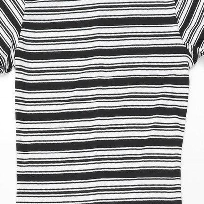 I SAW IT FIRST Womens White Striped Polyester Bodycon Size 8 Round Neck Pullover
